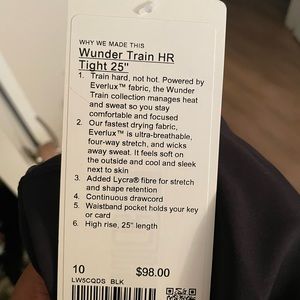 Black Lululemon Wunder Train HR leggings 25” size 10